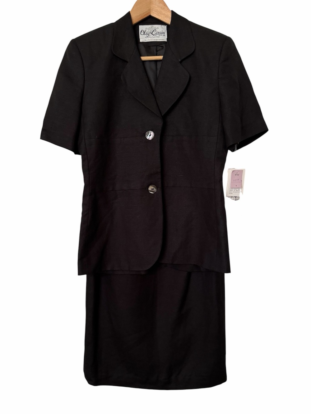 Oleg Cassini Skirt Suit Blazer Womens 4P Black Linen Blend Short Slv Career New